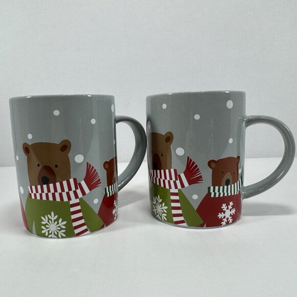 2 Crate & Barrel Christmas Mugs Coffee Cups Joan Anderson Holiday Winter Bears - Picture 3 of 6